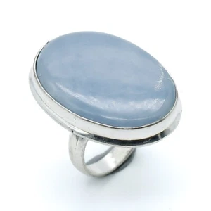 Anillo hecho a mano de piedras preciosas de calcedonia natural de plata de ley 925 talla 7,5 - Imagen 1 de 2