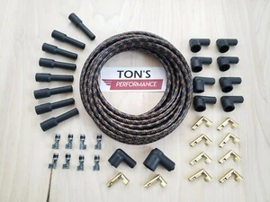DIY 8mm Suppression Cloth Covered Spark Plug Wire Kit Vintage Wires Black Orange - Picture 1 of 7