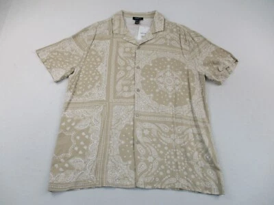 Camisa Forever 21 Para Hombre Grande Marrón Geométrica Manga Corta Tejida con Botones Rayón Foto 1 de 4