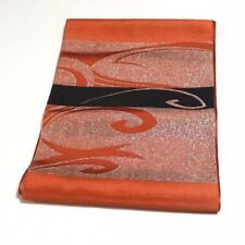 9247# Japanese Vintage Nagoya Obi Belt Kimono Pure Silk Vegetation Orange