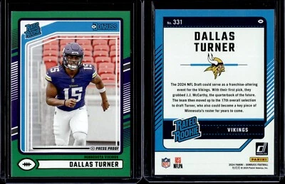 2024 Panini Donruss Football Rated Rookie Green #331 Dallas Turner Rookie RC - Image 1 of 2