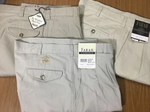 3 x Farah Savane Cotton Pant Casual Beige Vintage 1990s Size 87cm Waist 34 Inch - Picture 1 of 14