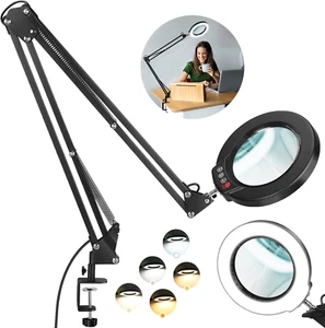 10X Large Magnifying Glass with Light and Stand, 2 X 16 Inch Adjustable Swivel - Imagen 1 de 12