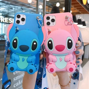 For Various Phone Hot Cute Stitch Crossbody Strap Wallet Case Stand Purse Cover - Picture 1 of 15