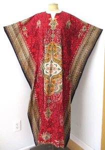 Vestido Largo Caftán Dashiki Dashiki De Colección Años 60 Rojo Verde 100% Algodón Étnico Caribe Hippie M - Imagen 1 de 7