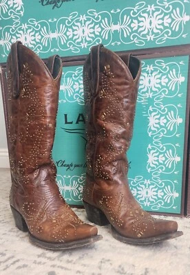 Georgeous Lane Western Boots for women, Size 7, Brown w/brass studs, preowned - Image 1 of 4