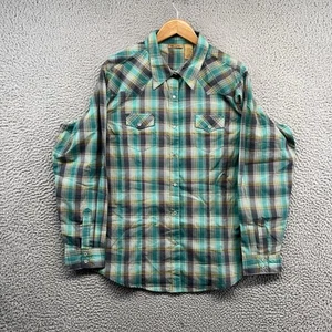 Wrangler Pearl Snap Shirt Womens XXL Teal Blue Plaid Long Sleeve Button Up - Picture 1 of 11