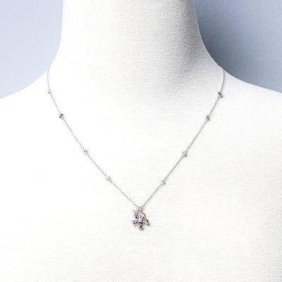 Vendedor de EE. UU., 70 % DE DESCUENTO Cadena de estación de circonita cúbica floral S925 de plata esterlina maciza, 16"+4" Foto 1 de 4
