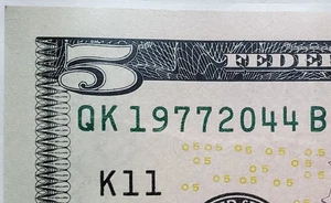 $5 Bill 2021 Serial Number Tombstone Double Years 1977 2044 - QK 19772044 B - Picture 1 of 3