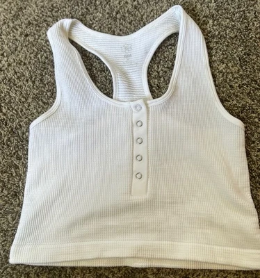 Aura женщин белый текстурированный ребристый укороченный спортивная майка, размер S/M-EUC! - Изображение 1 из 4