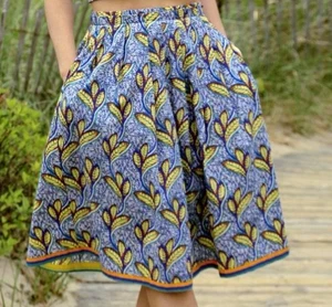 Zara Tarfaluc Full Skirt African Ankara Side Zip Pockets Batik Sz Medium Poplin - Picture 1 of 11
