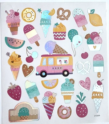 Ice Cream Man Popsicles Sweets Balloons Cupcakes PS Foil Accents Stickers - Image 1 of 2