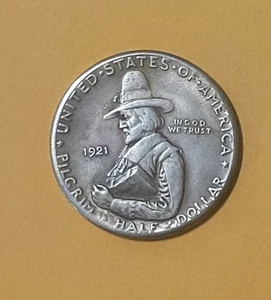 U.S. pilgrim half dollar. 1921, Silver coin. Used. Scarce - Picture 1 of 2