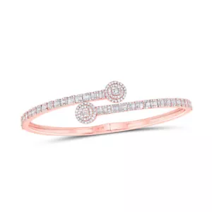 10kt Rose Gold Womens Baguette Diamond Cuff Bangle Bracelet 1-3/4 Cttw - Picture 1 of 1