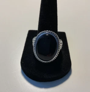 Silver plated oval black onyx size 9 ring - Picture 1 of 4
