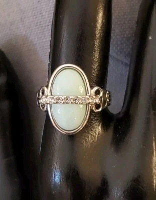 Lia Sophia Teal & Silver Tone Rhinestone Cocktail Ring Size 6.5 - Image 1 of 4