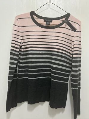 Investments Petites Ladies PS Small Sweater Pink Gray Striped Shoulder Zip - Image 1 of 4