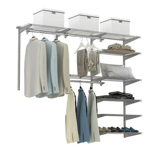 Custom Closet Organizer Kit 4 to 6 FT Wall-mounted Closet System w/Hang Rod Grey - Picture 1 of 10