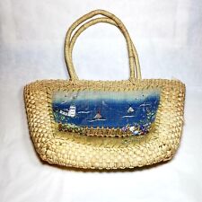 Straw Tote Beach Bag Purse by CAPELLI STRAWORLD ~ Embellished w Nautical Theme