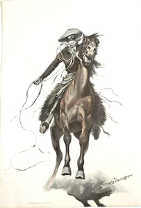 Vintage 1905 Remington Cowboy Print 9x13 Does have some Creases. - Picture 1 of 6