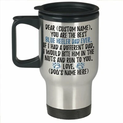Персонализированный австралийский крупного рогатого скота собаки папа путешествий кружка, синий Heeler владелец папа подарок - Изображение 1 из 4
