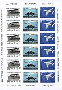 VIGNETTES INDE "INDIPEX - 100 years of AIRMAIL - Pequet - Airbus A380" 2011 - Imagen 1 de 1