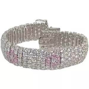 Pulsera de circonio cúbico de plata esterlina UTC de 1980 con flores de circonita rosa - Imagen 1 de 4