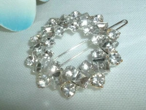 White Cubic Zirconia Art Deco Round Clip Hair Barrette - Picture 1 of 3