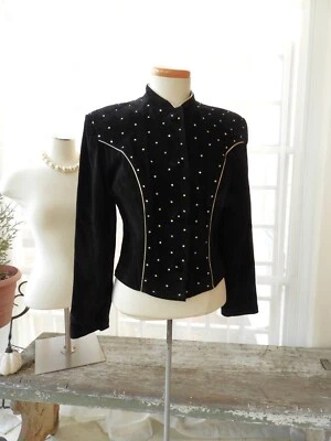 Chaqueta corta de gamuza negra de colección de los años 80 con estrás de T.L.C. talla S/M Foto 1 de 4