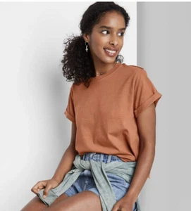 Wild Fable - Women's Rust Brown Short Sleeve Crop Top New With Tags Size Small - Picture 1 of 4