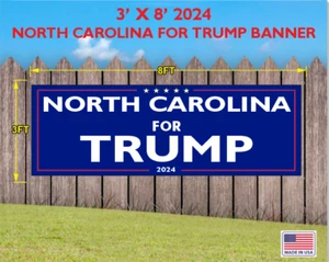 Trump Maga 2024 Banner North Carolina für Trump 3 Fuß x 8 Fuß - Bild 1 von 1