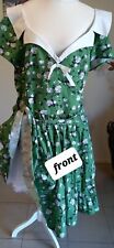 Chic Star Green White Roses Rockabilly Fit Flare Dress Size 16 18 2X