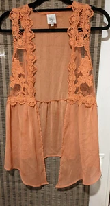 Self Esteem Open Wrap/Vest Orange Embroidered/Sheer Sleeveless Size M - Picture 1 of 11