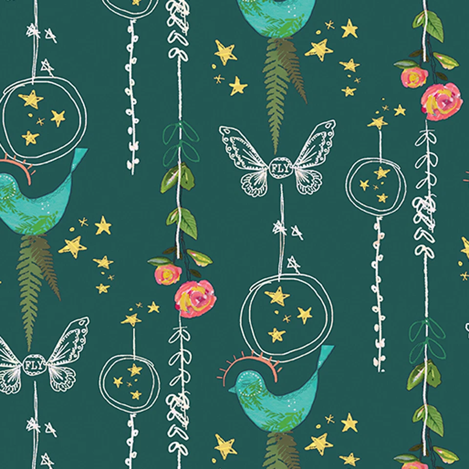 CORAZÓN INSPIRADO ~ IMAGINA en verde azulado oscuro ~ Kelly Rae Roberts para Benartex Foto 1 de 1