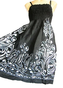 BLACK/ WHITE Strappy summer/ beach dress, elasticated size 10-16 summer holiday - Picture 1 of 4