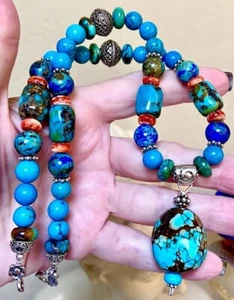 HERMOSO Artesanal Ornado Plata de Ley Turquesa, Ostra Espinosa, Etc. Collar - Imagen 1 de 12