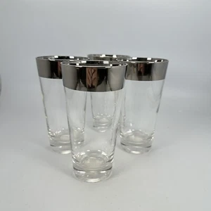 DOROTHY THORPE Silber Bandrand Longdrinkgläser MCM Vintage Becher 4er Set - Bild 1 von 8
