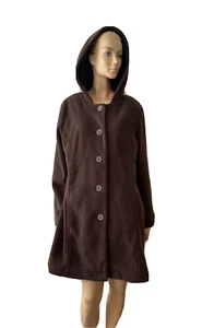 NWT J.JILL CHOCOLATE BROWN FLEECE HOODED SWING JACKET- COAT SIZE XL - Picture 1 of 11