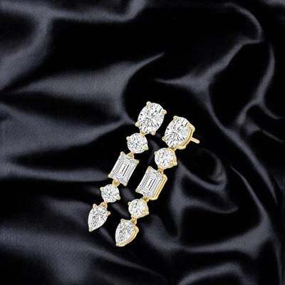 18 K Gelbgold Ohrstecker 7,00 Kt Lab Created Oval Smaragd Rund Birne Diamant - Bild 1 von 4