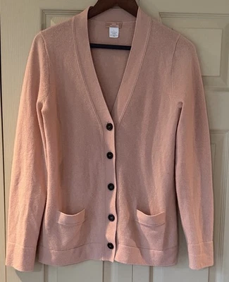 J. Cardigã suéter Crew 100% cashmere tamanho grande rosa - Imagem 1 de 4
