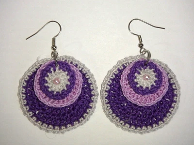Pendientes colgantes de ganchillo artesanales - 3 colores PÚRPURA VIOLETA Y GRIS - Boho en capas Foto 1 de 4