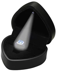 LED Black Ring Box for Proposal, Wedding, Black LED Ring Box(Heart Shape) - Picture 1 of 4