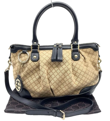 Auth Gucci Sukey Diamante Canvas Beige x Black 2Way Tote Bag W/Dustbag 1-0242869 - Image 1 of 4