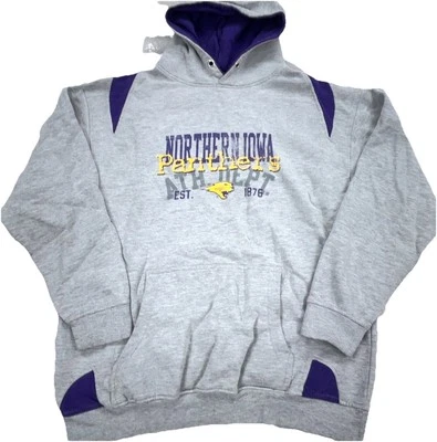 Northern Iowa Panthers Hoodie Men Large Gray Purple Sweatshirt Sweater UNI Y2K E - Image 1 of 4
