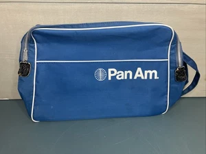 Vintage 1970s Pan Am Airlines Blue Travel Bag – Canvas Shoulder Bag Zipper - Picture 1 of 8