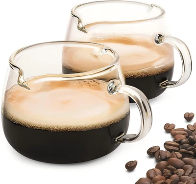 Xícaras de café expresso para 4 oz, xícaras de café de vidro em forma de V bicos duplos com alça para - Imagem 1 de 4