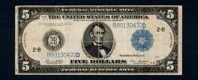 $5 1914 Large Sized Federal Reserve New York Blue Seal Free Shipping (B219) - Image 1 of 2