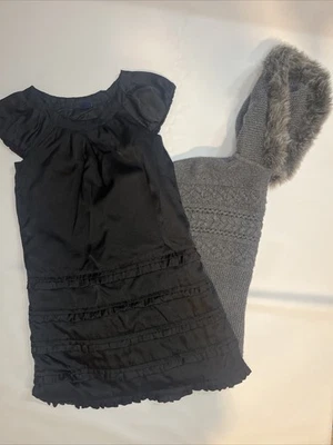 Gap Kids Girls SZ L 10 Ruffle Dress & Faux Fur Hood Poncho Sweater Cotton/Wool - Image 1 of 4
