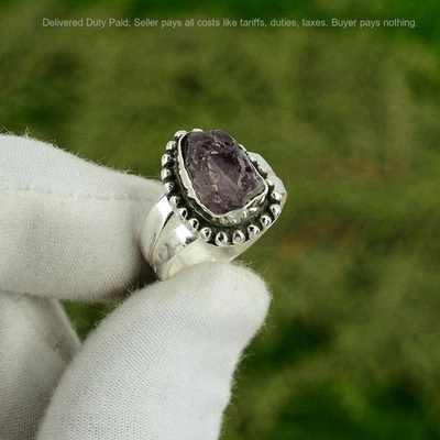 Anillo solitario de piedras preciosas áspera amatista de plata esterlina oferta Black Friday EE. UU. 6 Foto 1 de 4