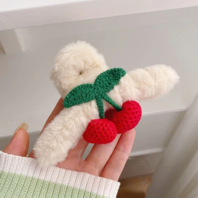 Women Ladies Woolen Knitting Fruit Hair Claw Clamps Clips Hair Accessories Cute - Image 1 of 4